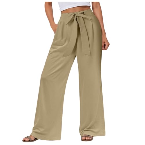 Weite Hose Damen Sommer Plissee Hose High Waist Leichte Sommerhose Luftige Palazzo Hose mit Taschen Hosenrock Lang Elegant Plisseehose Hosen Weite Lose Gerade Geschnitten Palazzo Hose Hohe Taille von Generic