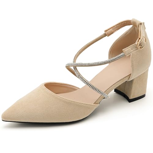 Weite Passform Wildleder Pumps Mit Spitzer Kappe 5cm/7cm Blockabsatz Kristall Kreuzriemen rutschfeste Sohle Bis Größe 43,Apricot 5cm,38 EU Weite Passform Wildleder Pumps Mit Spitzer Kappe 5cm/7cm Blockabsatz Kristall Kreuzriemen rutschfeste Sohle Bis Größe 43,Apricot 5cm,38 EU von Generic