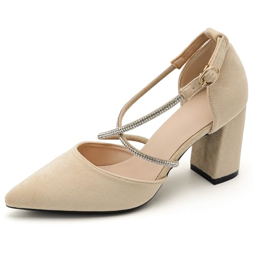 Weite Passform Wildleder Pumps Mit Spitzer Kappe 5cm/7cm Blockabsatz Kristall Kreuzriemen rutschfeste Sohle Bis Größe 43,Apricot 7cm,42 EU Weite Passform Wildleder Pumps Mit Spitzer Kappe 5cm/7cm Blockabsatz Kristall Kreuzriemen rutschfeste Sohle Bis Größe 43,Apricot 7cm,42 EU von Generic