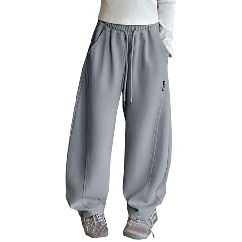 Weites Bein Sweathose Mädchen Baggy Jogginghose Elastischem Bund Jogger Sporthose mit Taschen Y2k Weichheit Freizeithose Lässige KomfortPalazzo Hosen (Grey, 12-13 Years) von Generic