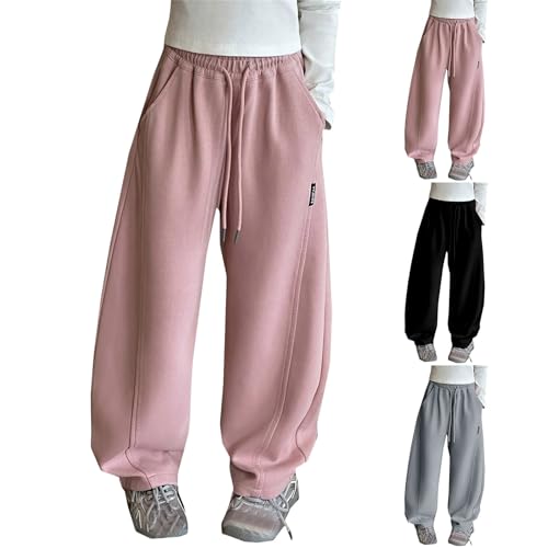 Weites Bein Sweathose Mädchen Baggy Jogginghose Elastischem Bund Jogger Sporthose mit Taschen Y2k Weichheit Freizeithose Lässige KomfortPalazzo Hosen (Pink, 10-11 Years) von Generic