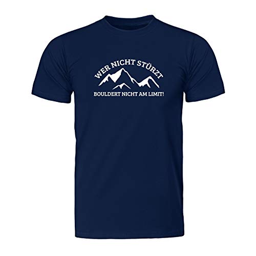 Wer Nicht stürzt bouldert Nicht am Limit bouldern, Herren T-Shirt - Fairwear -, Größe L, Navy von Generic