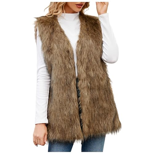 Weste Damen, Lange Kunstpelze Weste Damen Winter Ärmellose Fellweste Revers Elegant Einfarbig Vest Jacke Winter Warme Pelzmantel Flauschig Pelzweste Kunstfell Pelzjacke Parka Fell Mantel Cardigan von Generic