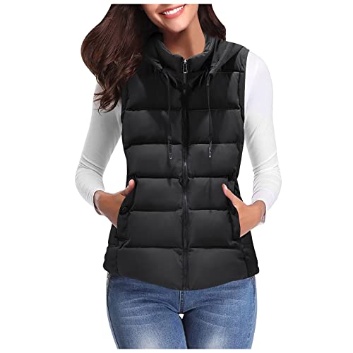Weste Damen, Winterjacke Damen Kurz Ärmellose Steppweste mit Abnehmbarer Kapuze Warm Winterweste Große Größen Übergangsjacke Gesteppt Weste Winter Leicht Daunenweste Warme Kapuzenweste von Generic