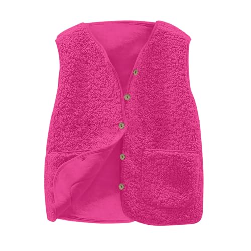 Weste Damen Ärmellose Fleeceweste V-Ausschnitt Knöpfen Fleece Teddy Weste Kurz Leicht Casual Einfarbig Damenweste Herbst Winter Warm Plüschweste 09-Rosa L von Generic
