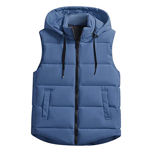 Weste Damen Große Größe Freizeit Ärmellos Jacke Steppweste mit Kapuze Leicht Kapuzenweste Winter Rundhals Ärmellose Bequem Warm Gesteppt Übergangsweste Winterweste Outdoorweste(B Blau,3XL) von Generic