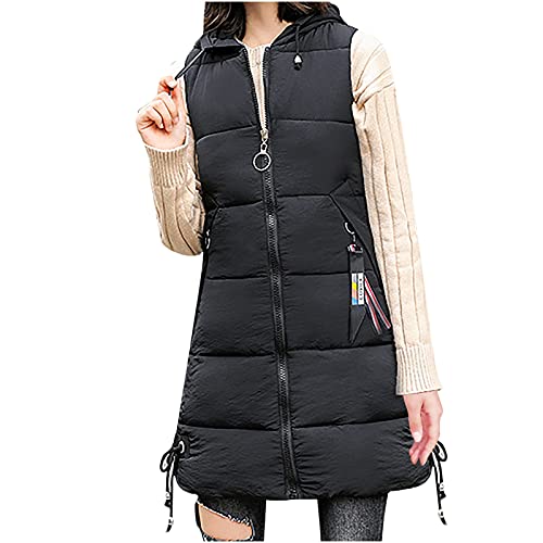 Weste Damen Outdoor Lang Winterjacke Daunenweste Leicht Steppweste Übergangsjacke Reißverschluss Longweste Daunenmantel Reisen Winterweste Fahrradweste Schwarz S von Generic