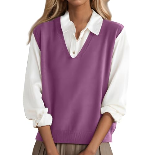 Generic Damen Lila Strickweste V-Ausschnitt Ärmellos Tailliert L von Generic