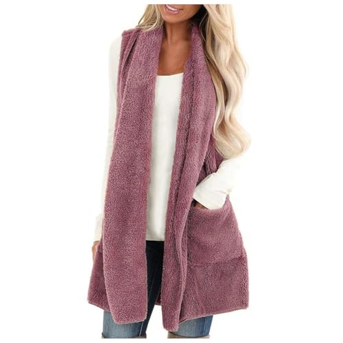 Weste Damen Weste Lang Teddy Jacke Große Größe Ärmellos Plüschjacke mit Kapuze Herbst Winter Warm Cardigan Frauen Winterjacke Lose Teddyweste Mantel von Generic