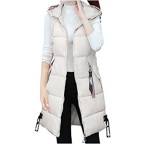 Weste Damen mit Kapuze Winter Winterjacke Daunenweste Warm Steppweste Übergangsweste Leicht Longweste Puffer Jacke Sport Winterweste Softshelljacke Weiß M von Generic