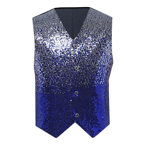 Weste Herren Pailletten 70er Ärmellos Glitzer Weste Mantel Disco Karneval Kostüm Rave Outfit Paillettenweste Glänzend V Ausschnitt Gilet Anzugweste für Hochzeit und Party Tanzkostüm Formal Blazer von Generic