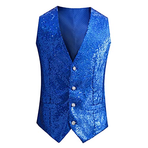 Weste Herren Pailletten 70er Ärmellos Glitzer Weste Mantel Disco Karneval Kostüm Rave Outfit Paillettenweste Glänzend V Ausschnitt Gilet Anzugweste für Hochzeit und Party Tanzkostüm von Generic