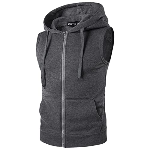 Weste Herren Sommer Leicht Baumwolle: Sportweste Herren Mit Kapuze Sommerweste Atmungsaktive Freizeitweste Fashion Softshellweste Weiche Ärmellosweste Einfarbig Herrenweste Casual Arbeitsweste von Generic