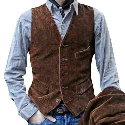 Weste Herren Wildleder Anzug - Lederweste Herren Braun Mittelalter Weste Casual Vintage Western Cowboy Weste Ärmellos Jacke Slim Fit Trucker Weste Freizeitweste Leder Biker Kutte Herrenwesten von Generic