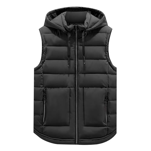 Weste Herren Winter, Steppweste Herren Mit Kapuze, Ärmellose Sportweste Jacke Winterweste Mit Taschen Gefütterte Hybrid Übergangsjacke Gesteppte Freizeitjacke Atmungsaktive Outdoorwesten Für Männer von Generic
