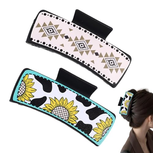 Western-Haarklammern aus Leder Haarklammern mit Western-Print Quadratische Haarspange mit Western-Print für Damen Klemmklammern im klassischen Western-Cowboy-Design mit starkem Halt für Partys, Ver von Generic