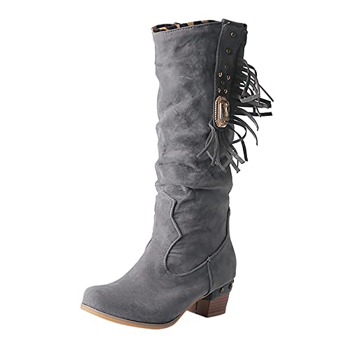 Western Stiefeletten Damen Biker Braune Stiefel Cowboystiefel Weiter Schaft Elegant Boots Cowboy Western Westernstiefel 70er Jahre Hohe Stiefeletten Hippie Leder Ankle Motorradstiefel von Generic