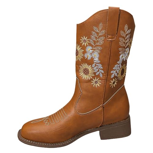 Western Stiefeletten Damen Leder - Cowboystiefel Mit Stickerei-Jacquard Blockabsatz Halbstiefel rutschfest Reitstiefel Spitzzehe Schlupfstiefel Blumenmotiv Damenstiefel Halblang Combat Boots Western Stiefeletten Damen Leder - Cowboystiefel Mit Stickerei-Jacquard Blockabsatz Halbstiefel rutschfest Reitstiefel Spitzzehe Schlupfstiefel Blumenmotiv Damenstiefel Halblang Combat Boots von Generic