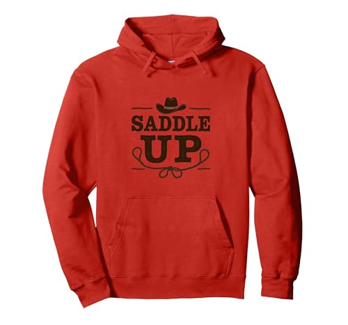 Westernsattel für Mädchen, Cowgirl, Rodeo-Abenteuer Pullover Hoodie, Unisex für Erwachsene, Rot, XL von Generic