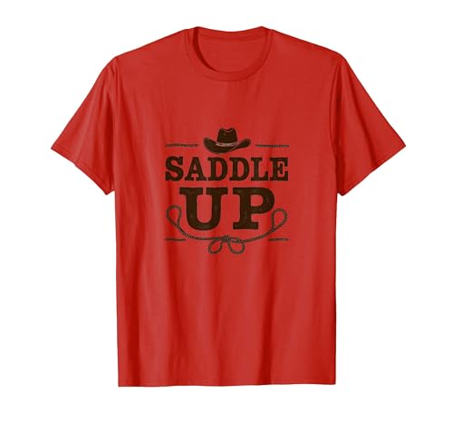 Westernsattel für Mädchen, Cowgirl, Rodeo-Abenteuer T-Shirt, Herren, Rot, S von Generic