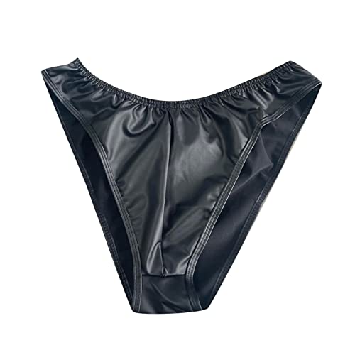 Wetlook Männer Slips Sexy Unterwäsche Herren Lack Unterhosen Erotisch Wäsche Sexy Reizunterwäsche Männer Latex Lack Optik Männertanga Boxershorts String Tanga Party Clubwear Schwarz 4XL von Generic