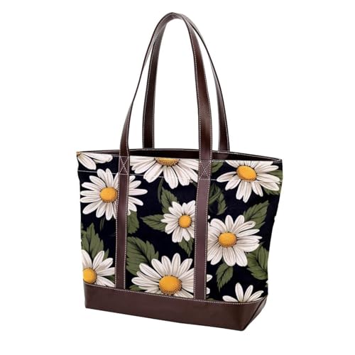 White Daisy-281 modische gewaschene strapazierfähige Leder-Geldbörse für Damen, mit Tragegriff oben, mit Taschen, Reißverschluss, mehrfarbig, 33,8 x 12 x 31 cm von Generic