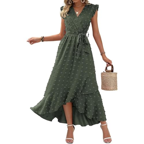 Wickelkleid, Wickelkleid Damen Sommer Lang Elegant V Ausschnitt A Linie Freizeitkleider Tunika Einfarbig Sommerkleid Leicht und Luftig Musselin Vokuhila Kleid mit Gürtel XXL A Army Green Wickelkleid, Wickelkleid Damen Sommer Lang Elegant V Ausschnitt A Linie Freizeitkleider Tunika Einfarbig Sommerkleid Leicht und Luftig Musselin Vokuhila Kleid mit Gürtel XXL A Army Green von Generic