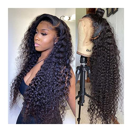 Wig 13×4 Deep Wave Frontal Wig Curly Full Lace Front Human Hair Wigs for Black Women 30 Inch Hd Transparent Water Wave Lace Front Wig Lace Wigs (32inches 13x4 150% density) von Generic