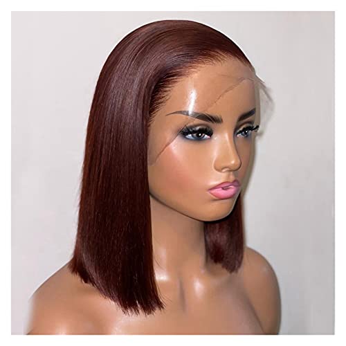 Wigs 180% Density 12-16inch Short Cut Silky Straight Synthetic Lace Front Wigs for Women Heat Fiber Wig (Burgundy 14inches) von Generic