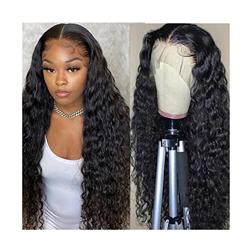 Wigs 8-26 Inch Human Hair Wigs Highlight Curly Color Lace Front Wigs Lace Frontal Wig Deep Water Wave Brazilian Hair Preplucked for Black Women Wig (18in Natural Color 180%) von Generic