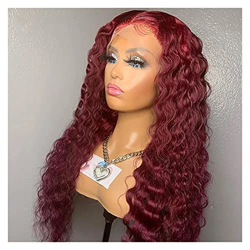 Wigs Bouncy Curly Lace Front Wig for Women Long Middle Part Natural Hairline Synthetic Hair Wigs Wig (Wine red 24inches) von Generic