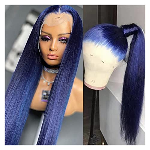 Wigs Dark Blue Color Natural Straight Hair Synthetic Lace Front Wigs Hair for All Women Hair Wig (Blue 20inches) von Generic