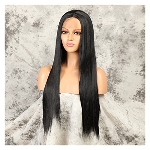 Wigs Silky Straight Lace Front Wig Synthetic Natural for Black Women Cosplay Glueless Long Heat Wig (B 24inches) von Generic