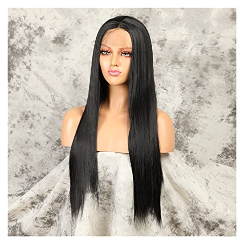 Wigs Silky Straight Lace Front Wig Synthetic Natural for Black Women Cosplay Glueless Long Heat Wig (B 26inches) von Generic