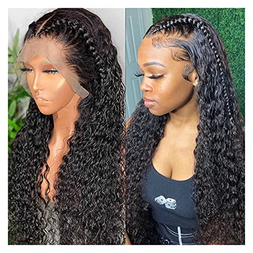 Wigs Water Wave Lace Front Wig Human Hair Wigs for Black Women Brazilian Hair 8-34 Inch Wet and Wavy Loose Deep Wave Frontal Wig Wig (20inches 150%) von Generic