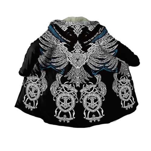 Wikinger Leichtejacke Herren, 3D Druck Nordisch Odins Rabe Tattoo, Mode Lässige Sherpa Futter Parka, Morgenmantel Bademantel HerrenGeschenke für Männer, EIN Muss für Viking-Fans(Crow Totem,L) von Generic