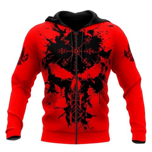 Wikinger Odin Tattoo Langarm Sweatshirt Für Herren 3D Allover Bedrucktes Nordische Mythologie Amulett Hoodie Retro Street Jacke Kapuzenpullover(Vegvisir Zip,L) von Generic