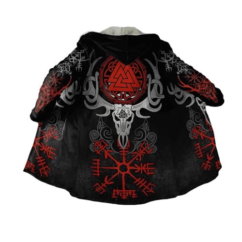 Wikinger Valknut Tattoo Fleecejacke Herren, 3D Druck Nordisch Vegvisir Mode Lässige Sherpa Futter Parka, Morgenmantel Bademantel Herren,Freizeitkleidung aus der Vikingzeit(C,XXL) von Generic