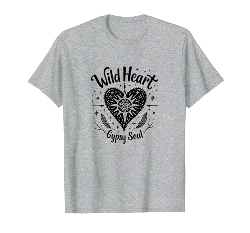 Wild Heart Gypsy Soul Bohemian Spirit Celestial T-Shirt, Herren, Grau Meliert, XXL von Generic