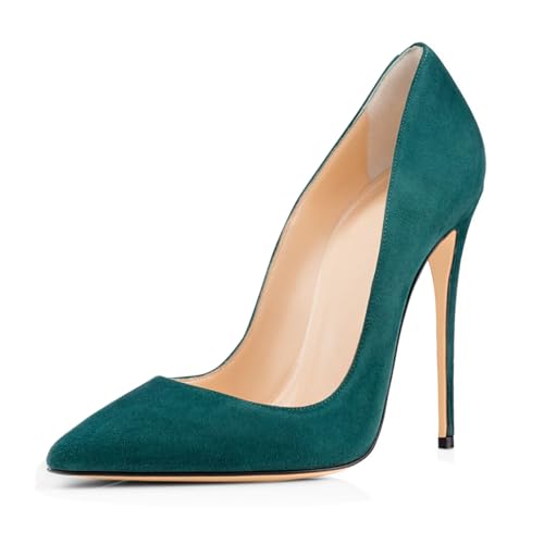 Wildleder-High Heels für Damen Schlupfschuhe mit Spitzer Zehenpartie und Großem Stilettoabsatz Modische Schuhe mit Absatz für Die Braut Hochzeit Oder Abendkleid,Dark Green,34 EU von Generic