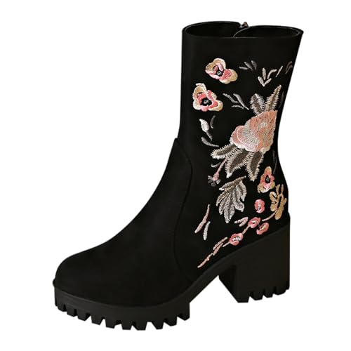 Wildleder Stiefeletten Damen Elegant Cowboy Boots Schwarz Bequem Chelsea Stiefel Halbschuhe Outdoor Cowboystiefel Kurz Ankle Boots Stiefeletten Outdoor Schwarz Winterstiefel von Generic