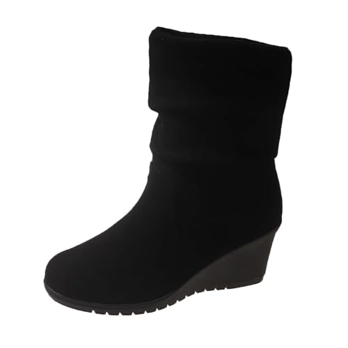 Wildleder Stiefeletten Damen Mit Keilabsatz - Schlupfstiefel Halbhoch Winterstiefel Spitz Halbstiefel Elegant Damenstiefel Bequemer Kurzstiefel Absatz Ankle Boots Rutschfest Westernstiefel von Generic