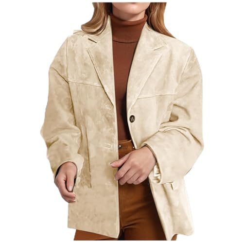 Wildlederimitat Jacke Damen Faux Wildleder Winterjacke Modische Einfarbig Blazer Knöpfe Revers Anzugjacke Autumn Winter Anzugmantel Weiche Übergangsjacke 2024 Neueste Trenchcoat Für Frauen von Generic