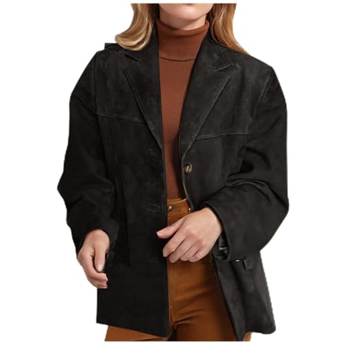 Wildlederimitat Jacke Damen Faux Wildleder Winterjacke Modische Einfarbig Blazer Knöpfe Revers Anzugjacke Autumn Winter Anzugmantel Weiche Übergangsjacke 2024 Neueste Trenchcoat Für Frauen von Generic