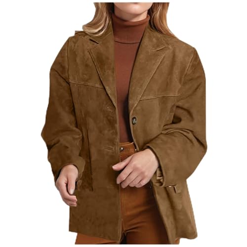Wildlederimitat Jacke Damen Faux Wildleder Winterjacke Modische Einfarbig Blazer Knöpfe Revers Anzugjacke Autumn Winter Anzugmantel Weiche Übergangsjacke 2024 Neueste Trenchcoat Für Frauen von Generic