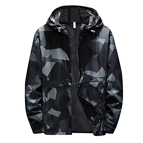 Windbreaker Herren Schwarz Wasserdicht Fahrrad Camouflage Regenjacke Atmungsaktiv Sport übergangsjacke Softshelljacke mit Kapuze Outdoorjacke Sportjacke Regenmantel Sportlich Jacke Herren Sweatjacke von Generic