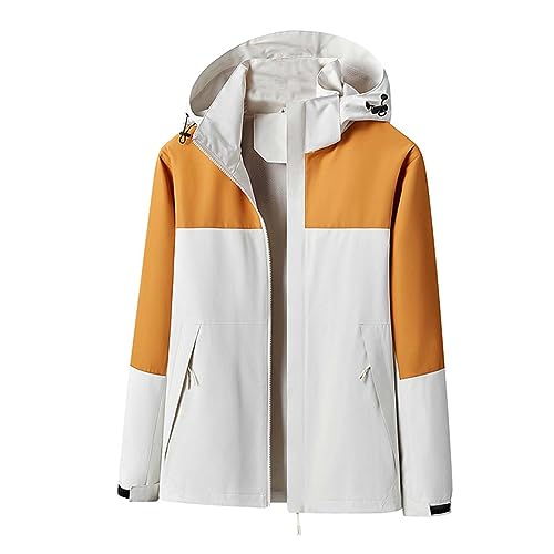 Winddichte Windjacke für Herren, leichte wasserdichte Regenjacken, wiederverwendbar, Regenmantel mit Kapuze, ideal für Outdoor, Camping, Wandern, Angeln, Radfahren (Beige, L) von Generic