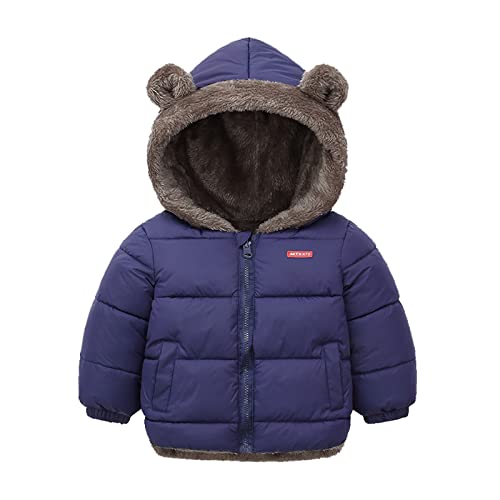 Winddichter Mantel für Kleinkinder Kleinkind Jungen Wintermantel Bärenohren Mit Kapuze Mit Taschenjacke Zweiseitig Tragen Fleece Verdicken Winddicht Reißverschluss Warme (Navy, 18-24 Months) von Generic