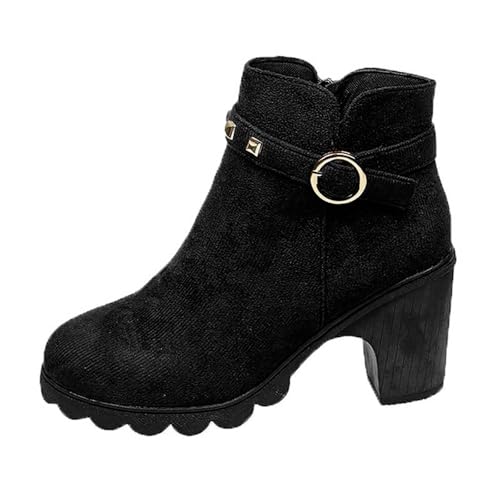 /Winter Britischer Stil Chunky Heeled High Top Für Mit Schnalle Länge Design (Black, 41) von Generic