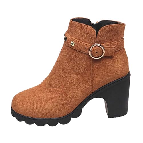 /Winter Britischer Stil Chunky Heeled High Top Für Mit Schnalle Länge Design (Brown, 42) von Generic